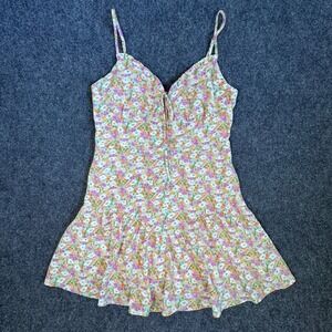 LA Hearts PacSun Floral Mini Dress Smocked Back Tie Front Ruffle Hem DW214003 M